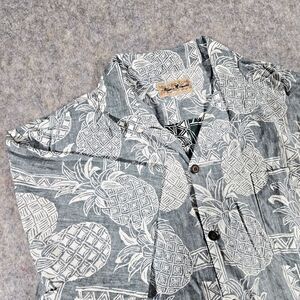 Blue Hawaii Cotton Shirt Mens Size 2XL Short Sleeve Green Pineapples Tropical